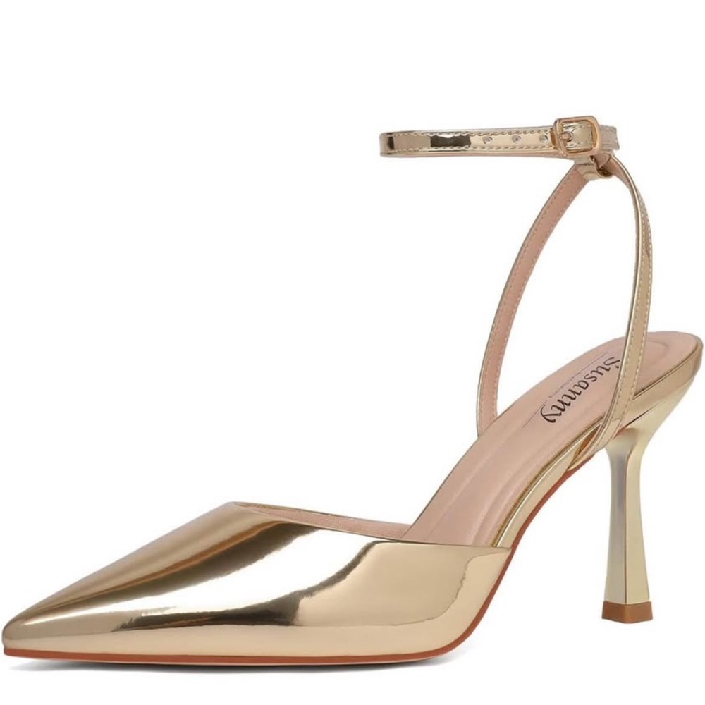 Gold Ankle Strap Heels